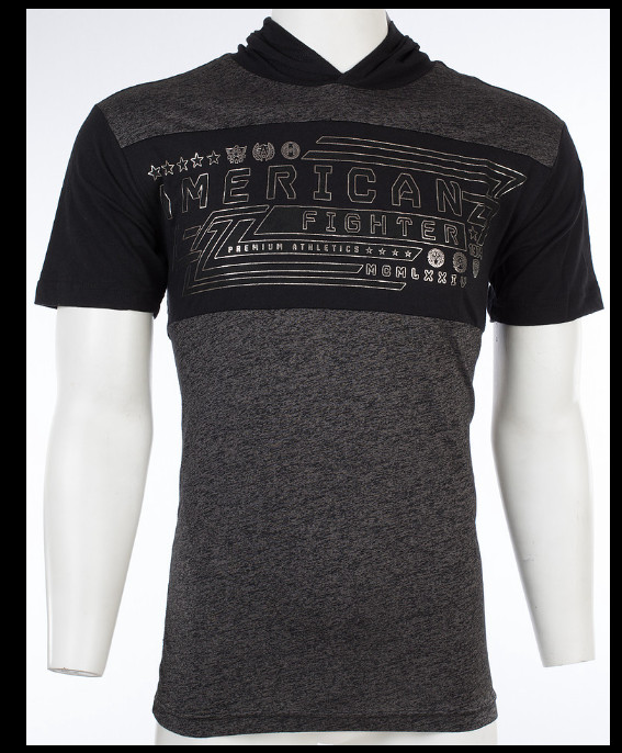 AMERICAN FIGHTER Black Silver Foil RUTLEDGE Athletic Graphic Hoodie T-shirt NWT gallery