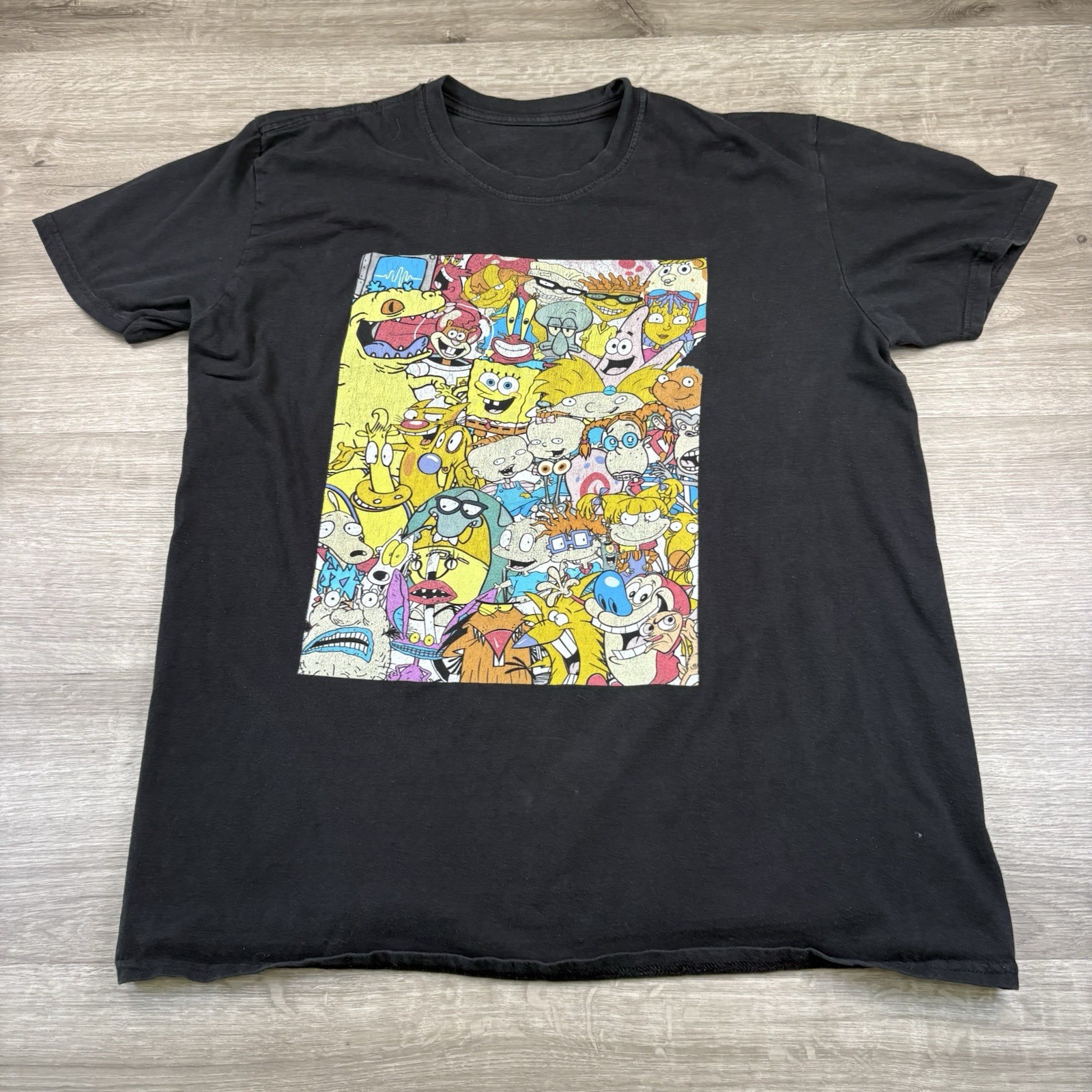 Nickelodeon T-Shirt Mens Size Large-XL* See Measurement* SpongeBob Rugrats Black