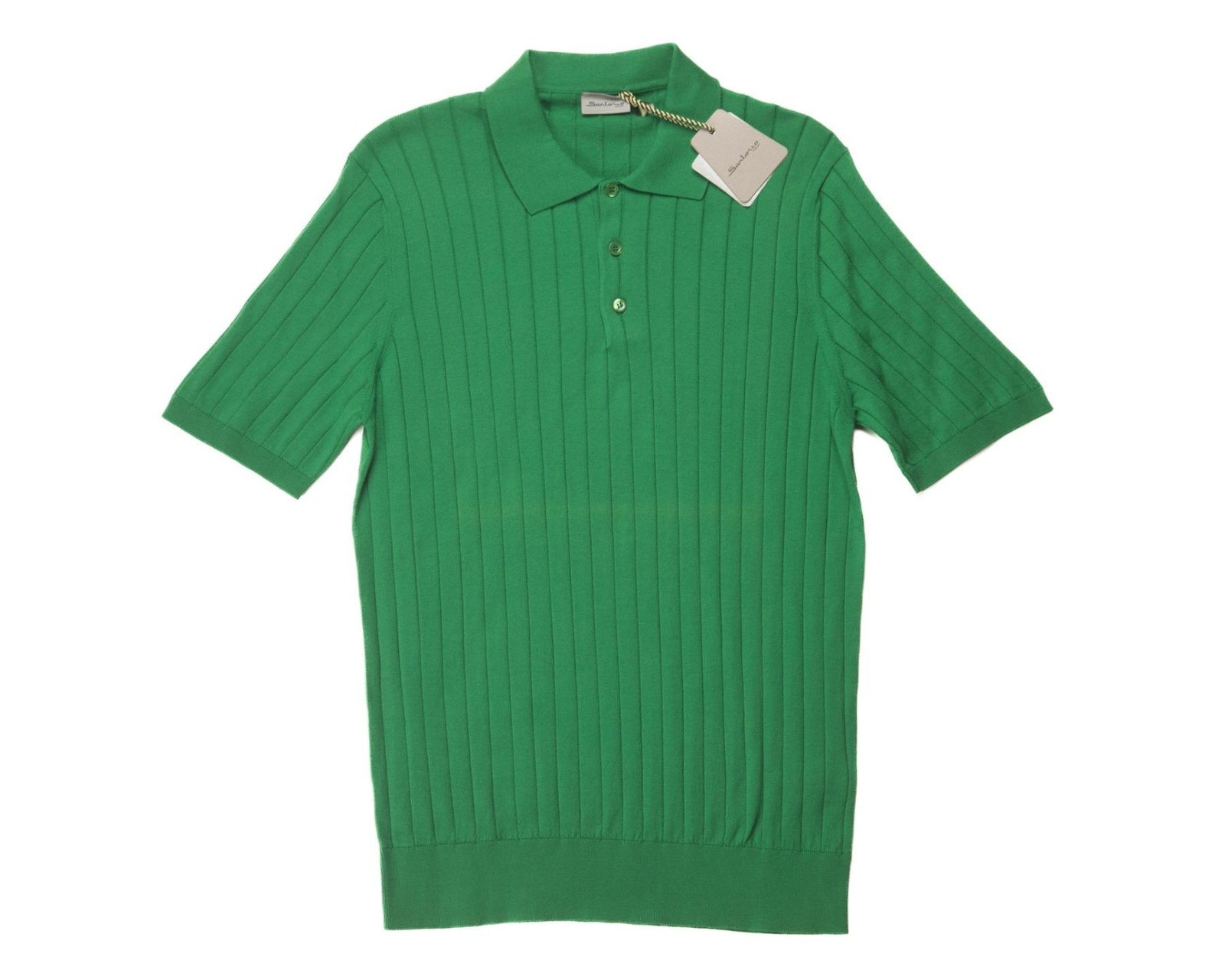 Sartorio Napoli $875 Green Ribbed Extra Slim Polo Shirt Knit Cotton Jersey L gallery