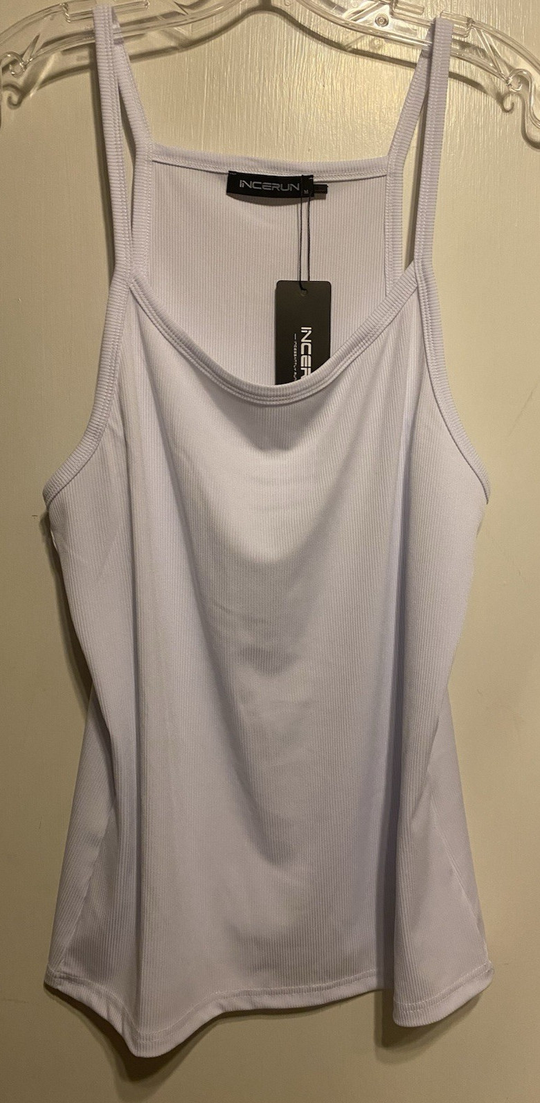 Incerun Men's Scoop Neck Deep Cut Arms Tank Top White Size Medium Stretch NWOT gallery