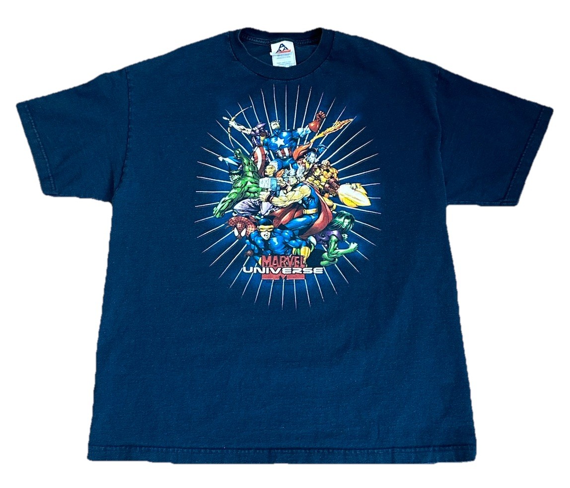 Vintage Y2k Marvel Universe Shirt Alstyle Spiderman Thor Hulk Iron Man Men Sz L