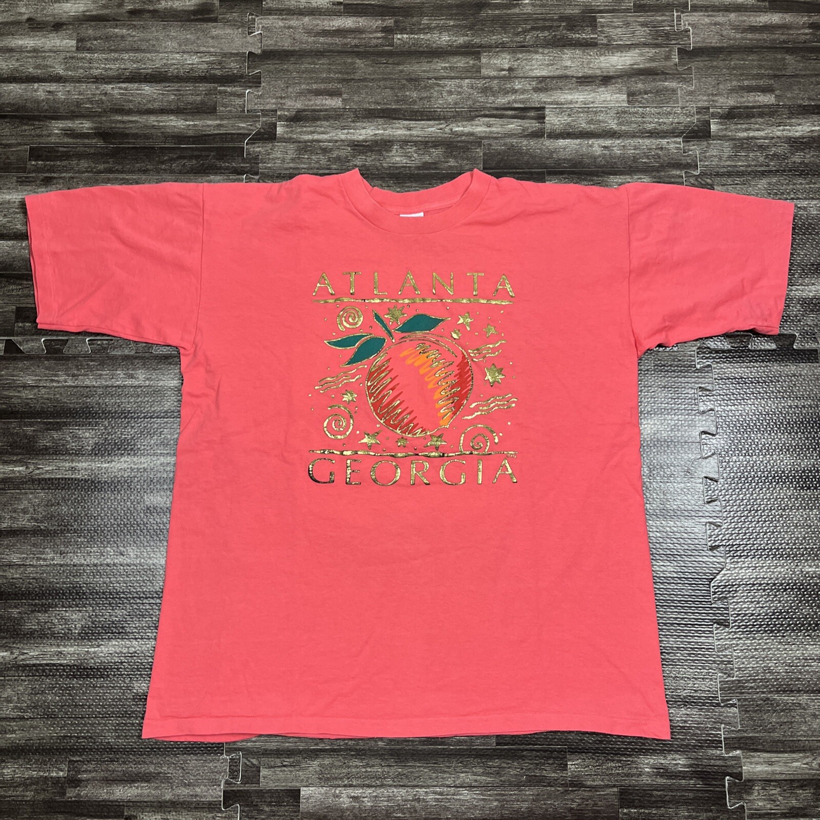 Vintage 90s Atlanta Georgia Graphic Tee XL Pink Single Stitch VTG Casual Unisex gallery