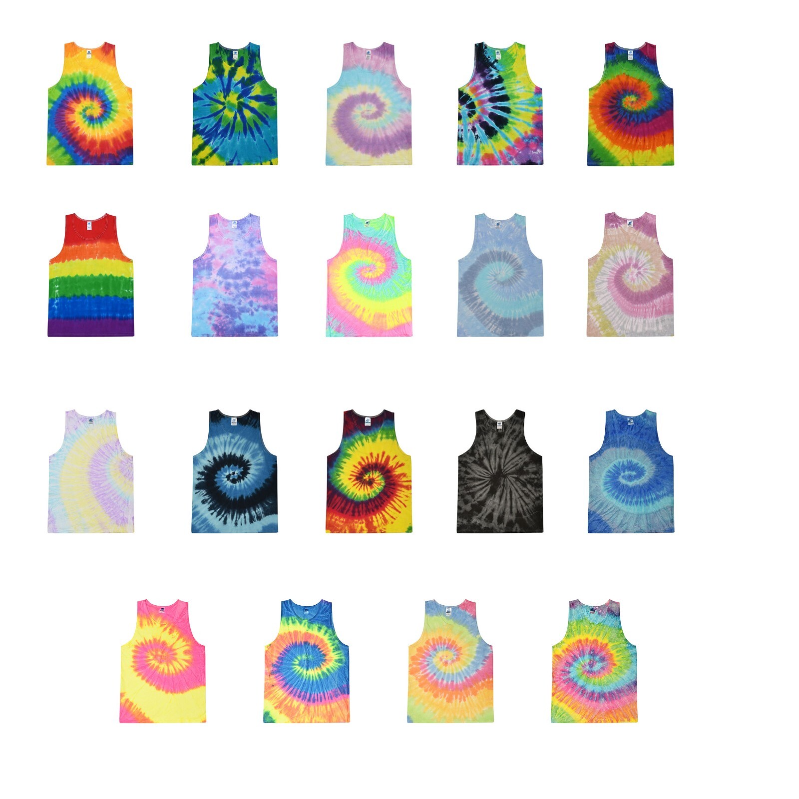 Multi-Color Tie Dye Tank Tops Sleeveless T-Shirts Adult Medium Colortone Cotton