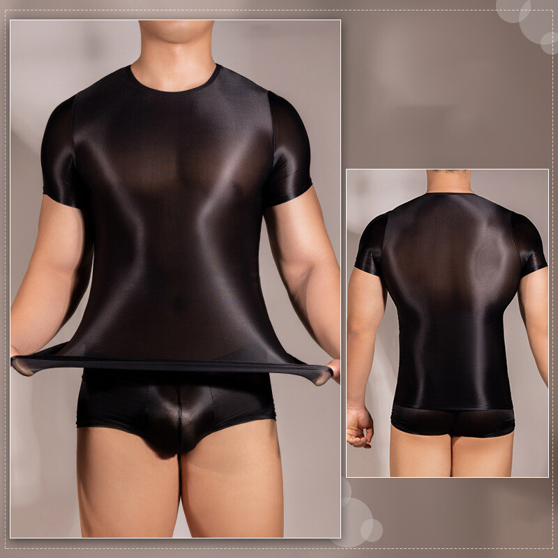 Men Sexy Sheer Oil Shiny Elastic Tops Muscle Tank Vest Gym Tshirt Clubwear gallery
