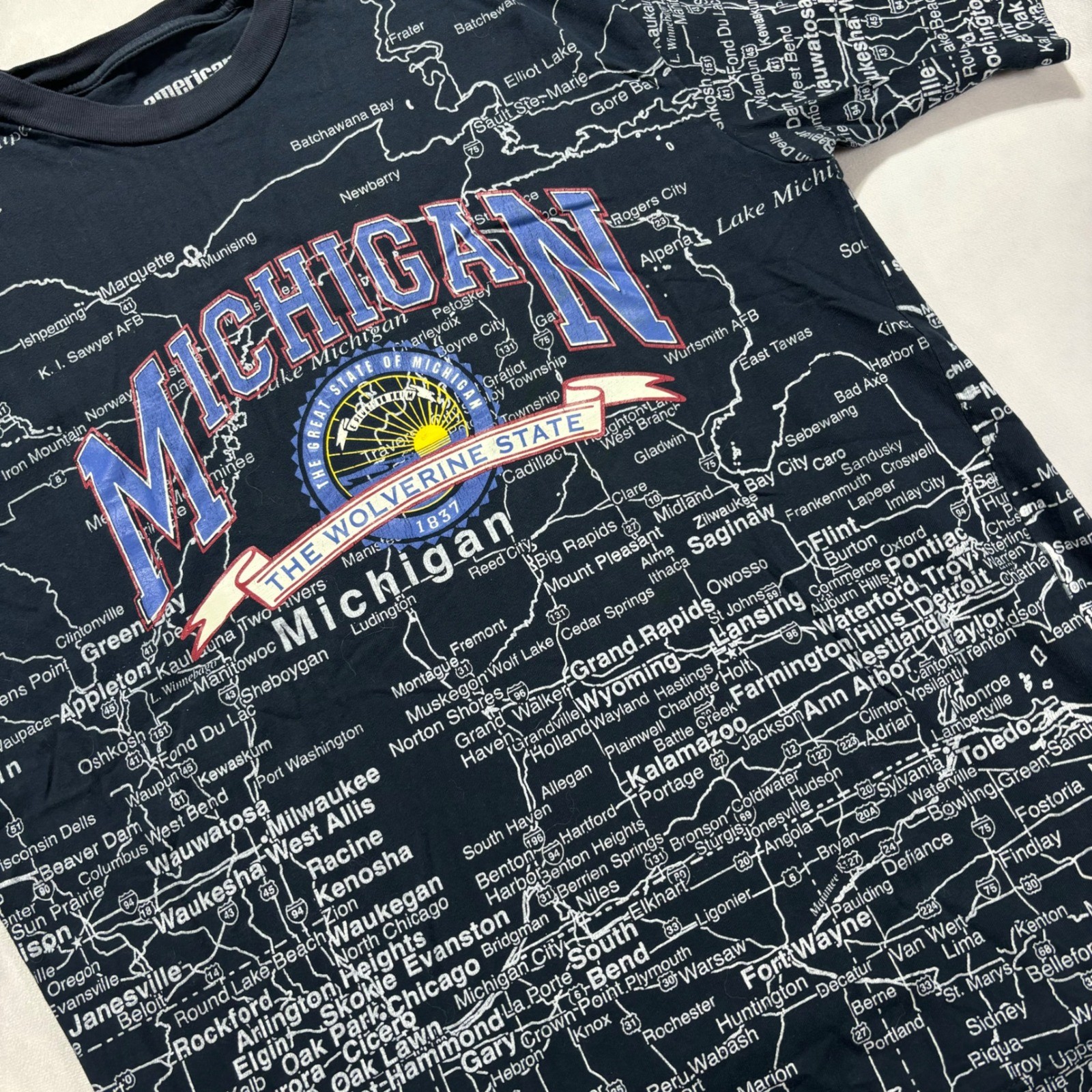 Vintage Michigan All Over Print Map T-Shirt Men's Medium USA Map Short Sleeve gallery