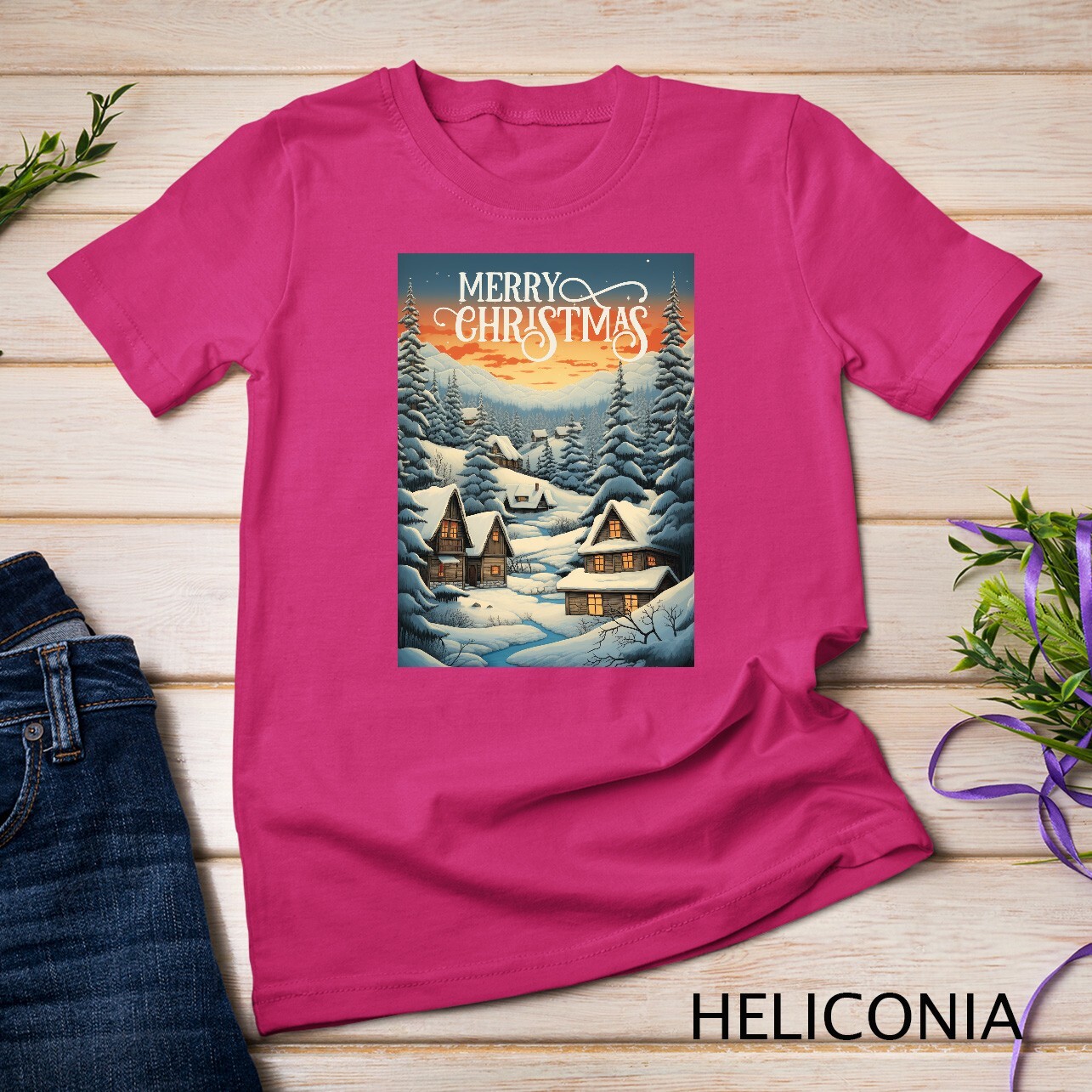 Christmas Church in the Mountains A Peaceful Scene #2 Funny Unisex T-shirt gallery