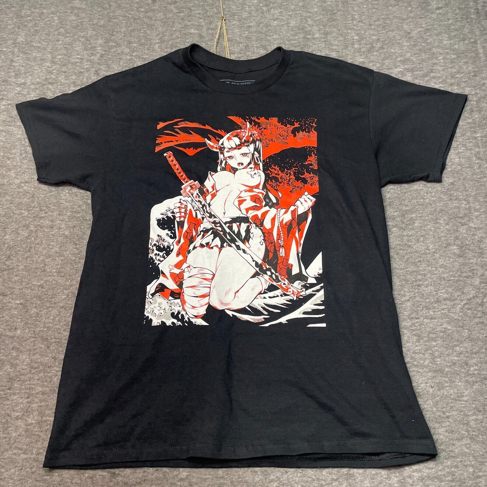 Spencers Bad Habits Shirt Men Large Katana Anime Black Short Sleeve Waifu Top
