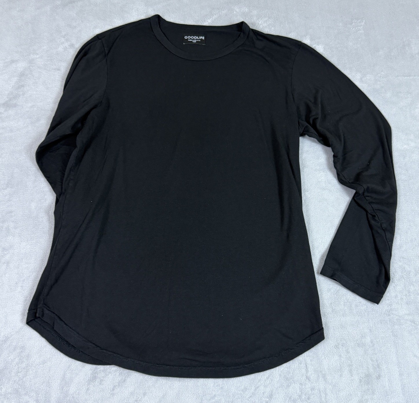 Goodlife Men L Long Sleeve Supima Cotton MicroModal Scallop Crew Shirt Black gallery