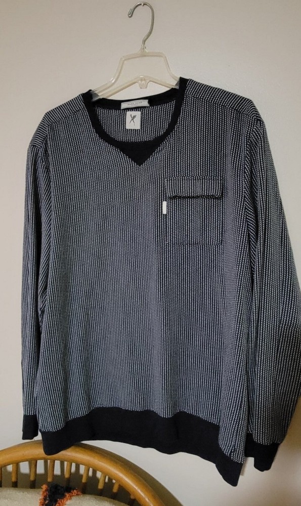 Marc Ecko Shirt Mens Large Cut & Sew long Sleeve navy and white