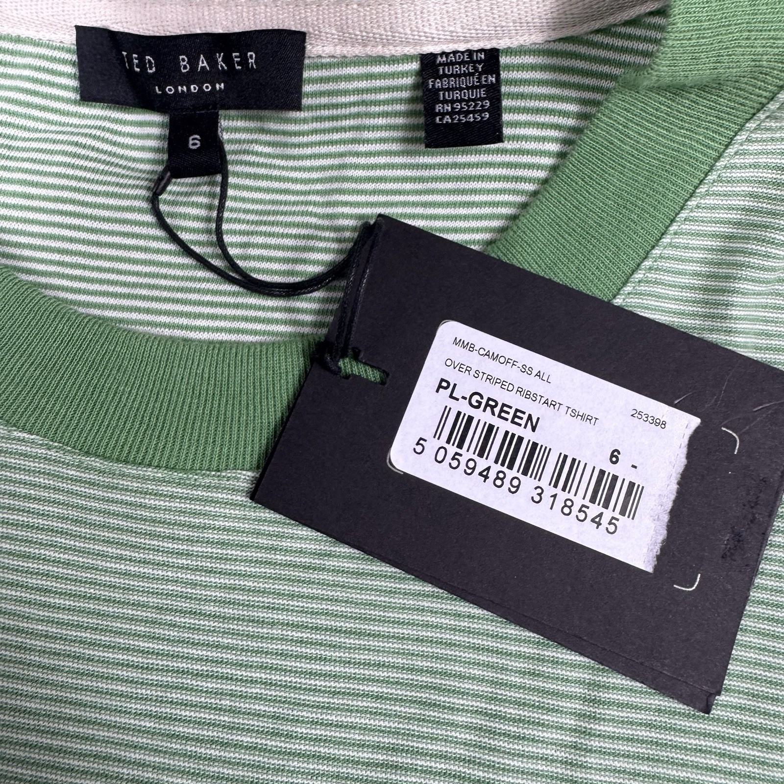 Ted Baker London Green Stripe Orange Tipped Cotton T Shirt Size 6 NWT gallery