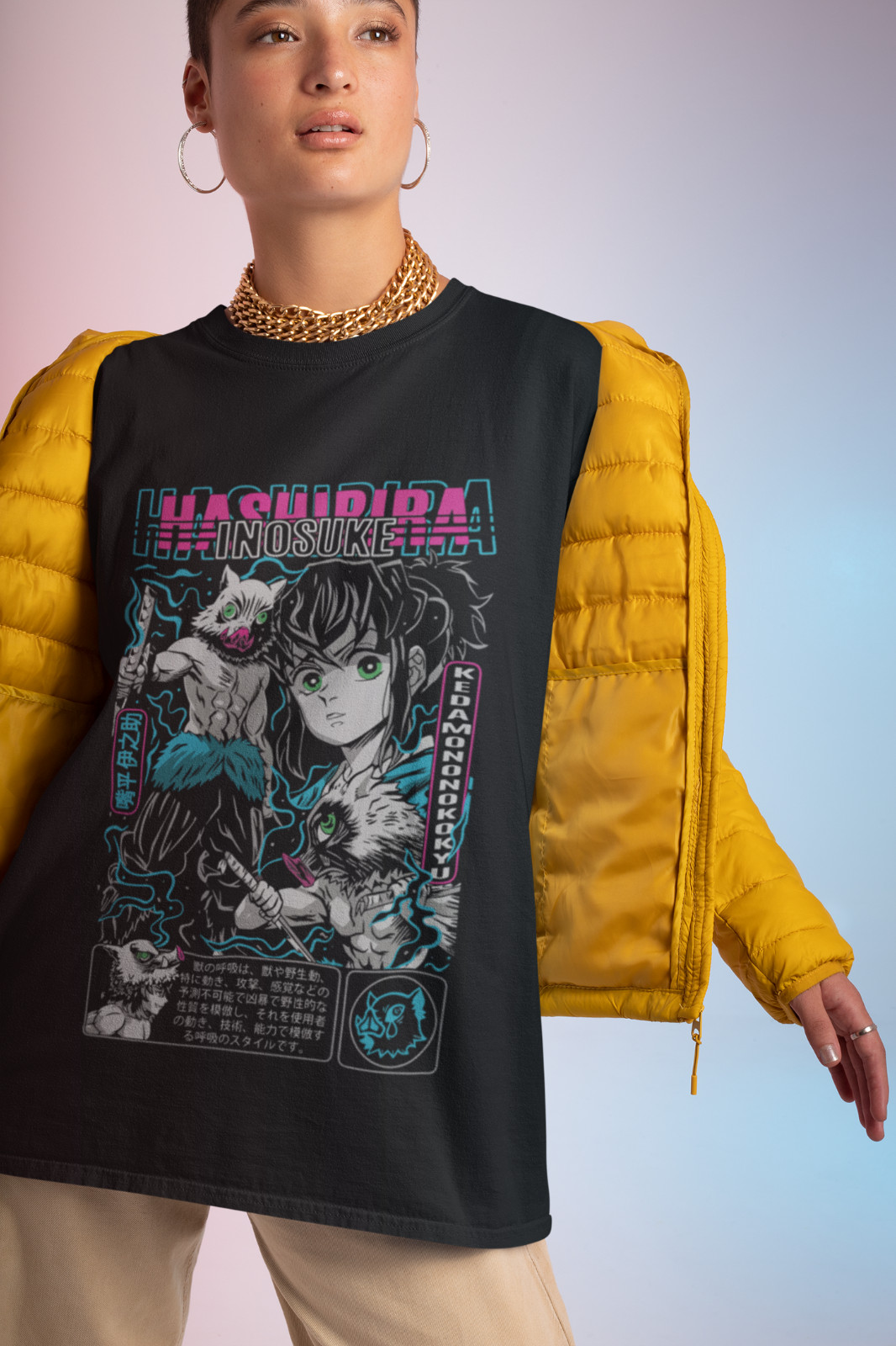 Demon Slayer Shirt Inosuke T-Shirt Tanjiro KNY Kokushibo Anime Muzan Doma Tee gallery