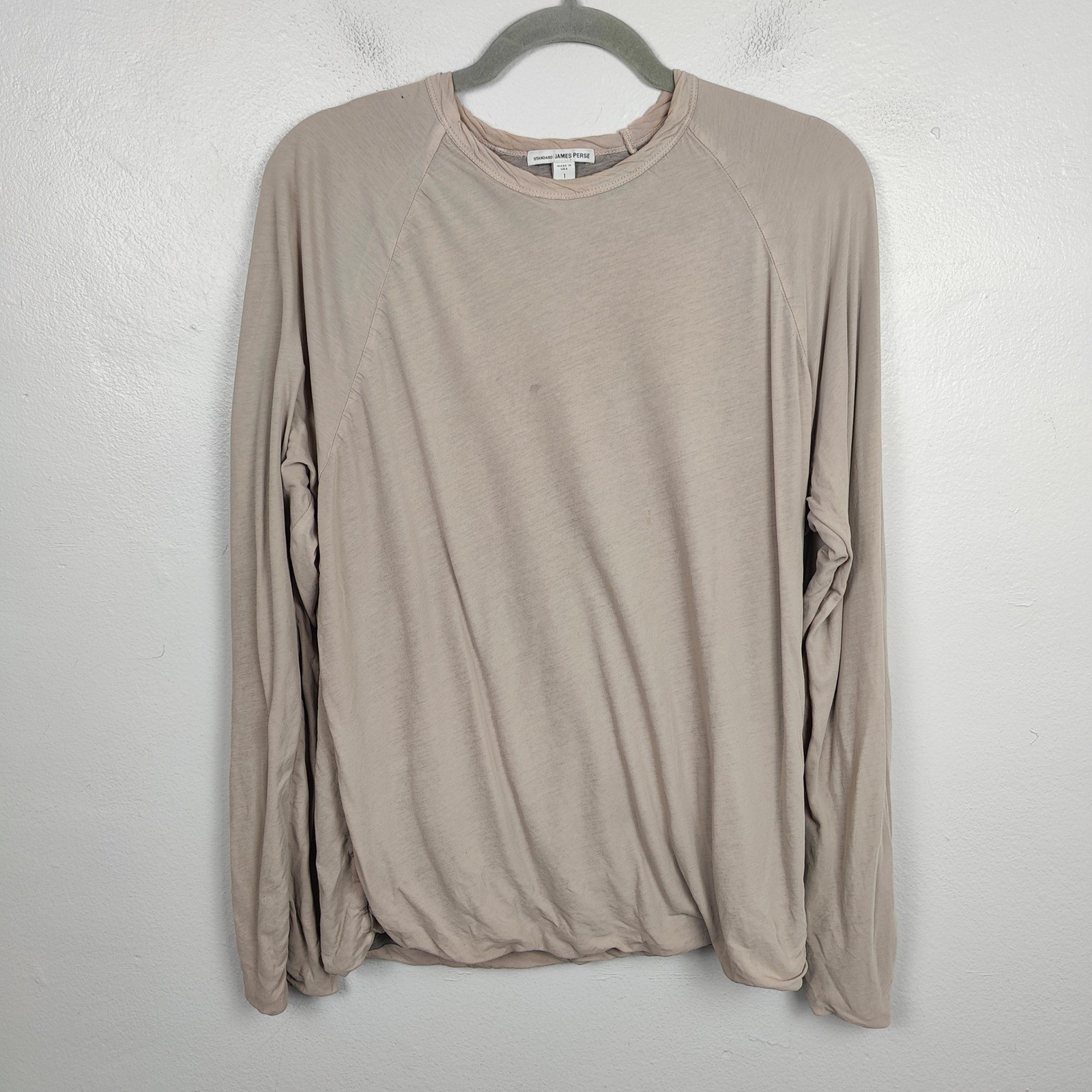 James Perse Layered T-Shirt Mens 1 Small Taupe Tan Long Sleeve Crew Neck Cotton gallery