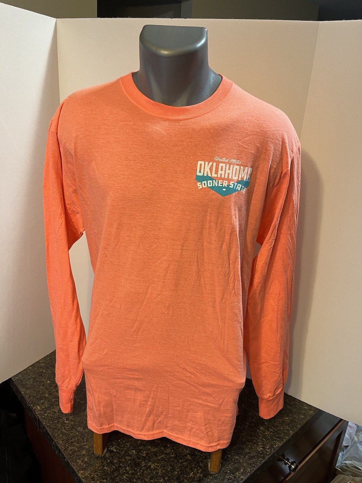 Oklahoma The Sooner State Adult LS T-Shirt Orange Coral M Cotton Poly Slim Fit gallery