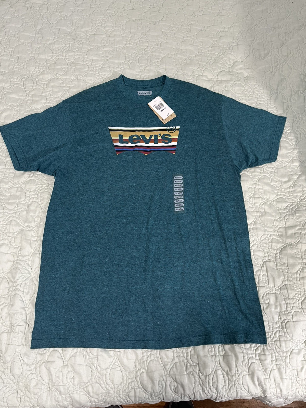 Levi's Short Sleeve Logo T Shirt - XL- Dark Teal Blue Green 50 cotton 50 poly gallery