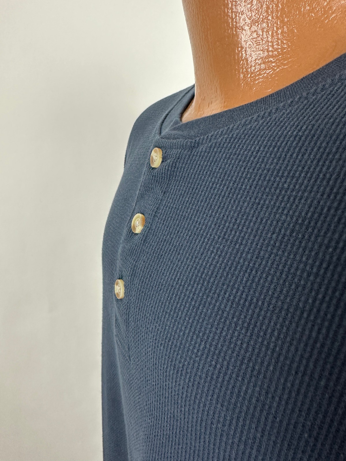 Vintage Waffle-Knit Henley Shirt Men 2XL TALL Navy Minimal Outdoors St Johns Bay gallery