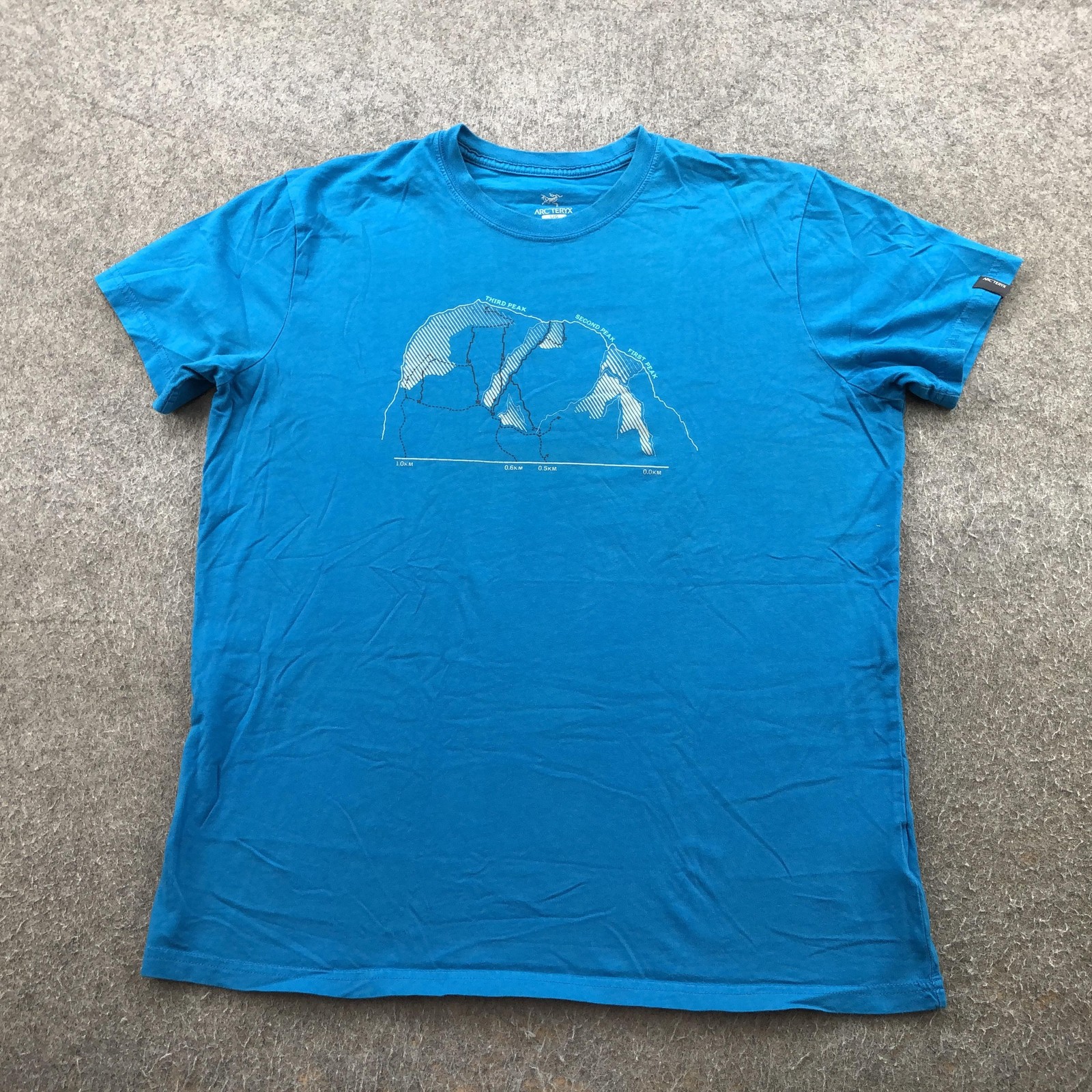 Arc’teryx Shirt Mens Large Blue Mountains Peaks Compass Graphic Tee Tagless