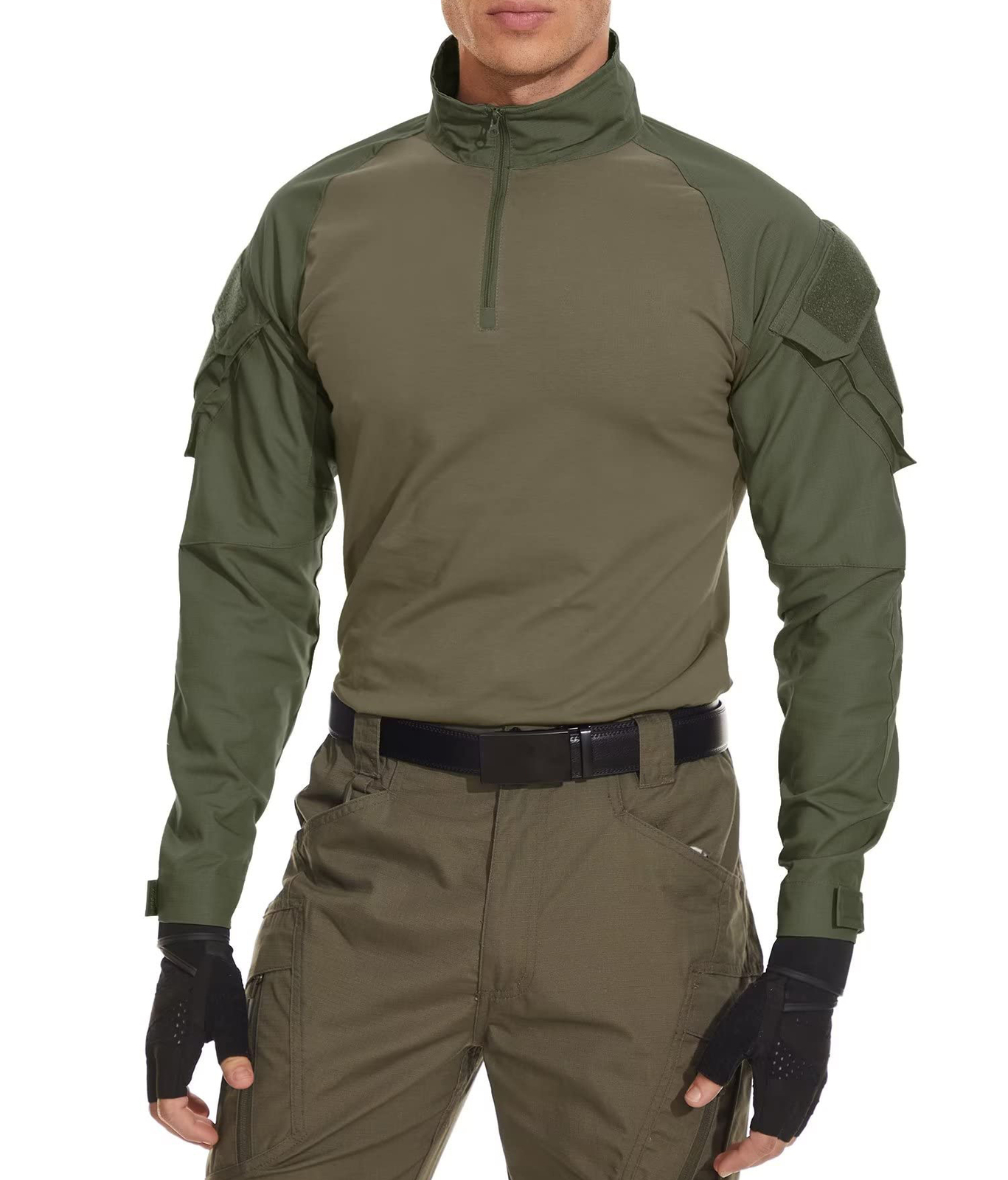 Men's Army Military Shirts Tactical Combat 1/4 Zip Pullover Ripstop Work T-Shirt gallery