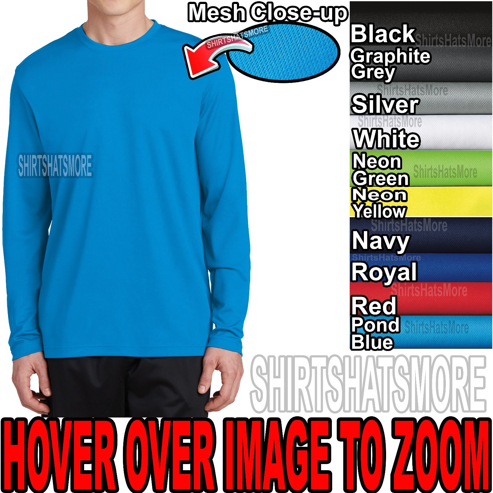 Mens Long Sleeve T-Shirt MOISTURE WICKING DriFit MICROMESH S-XL 2XL, 3XL, 4XL gallery