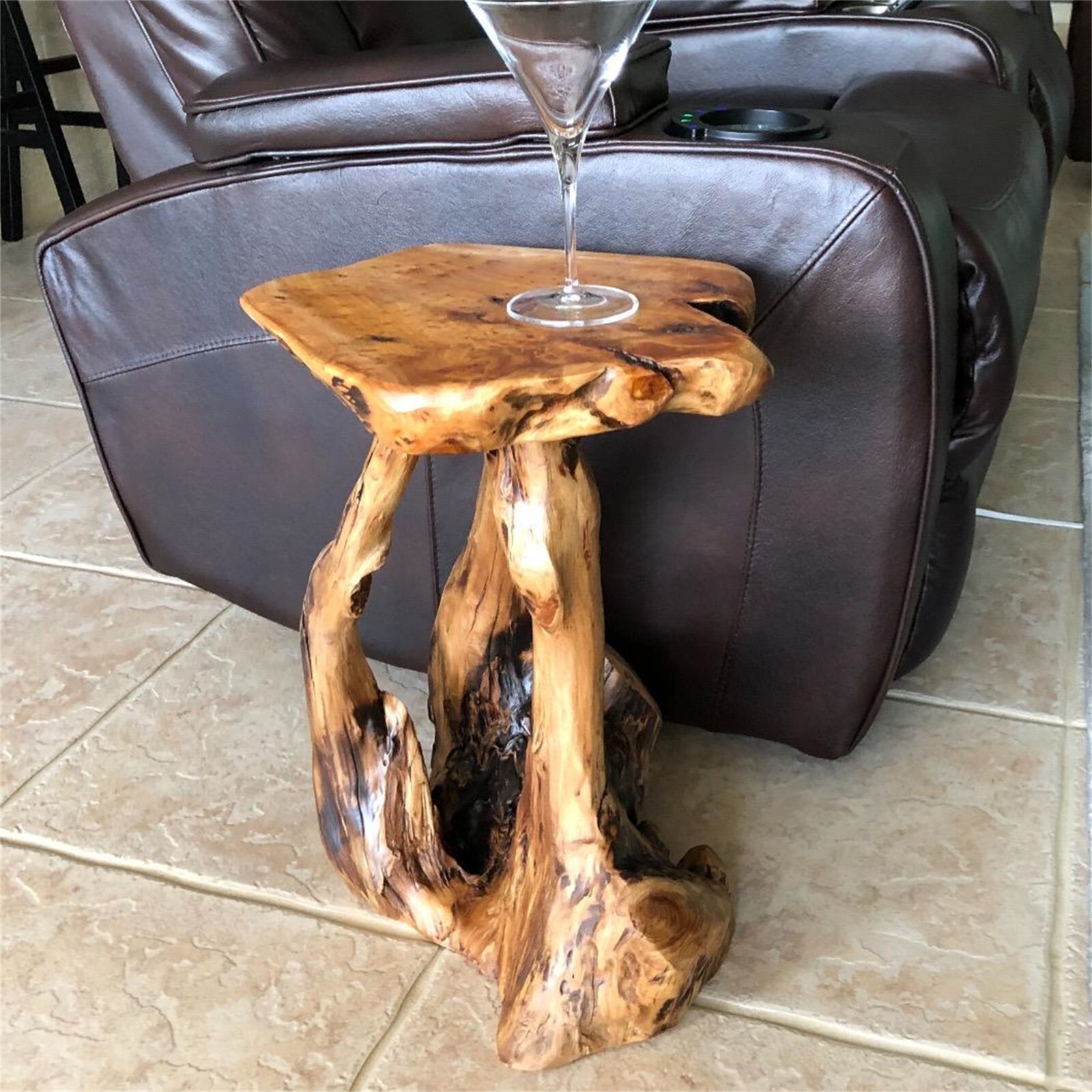 Rustic Cedar Root Flower Stand Stool – 19.5″ H Tree Stump Side Table Handcrafted