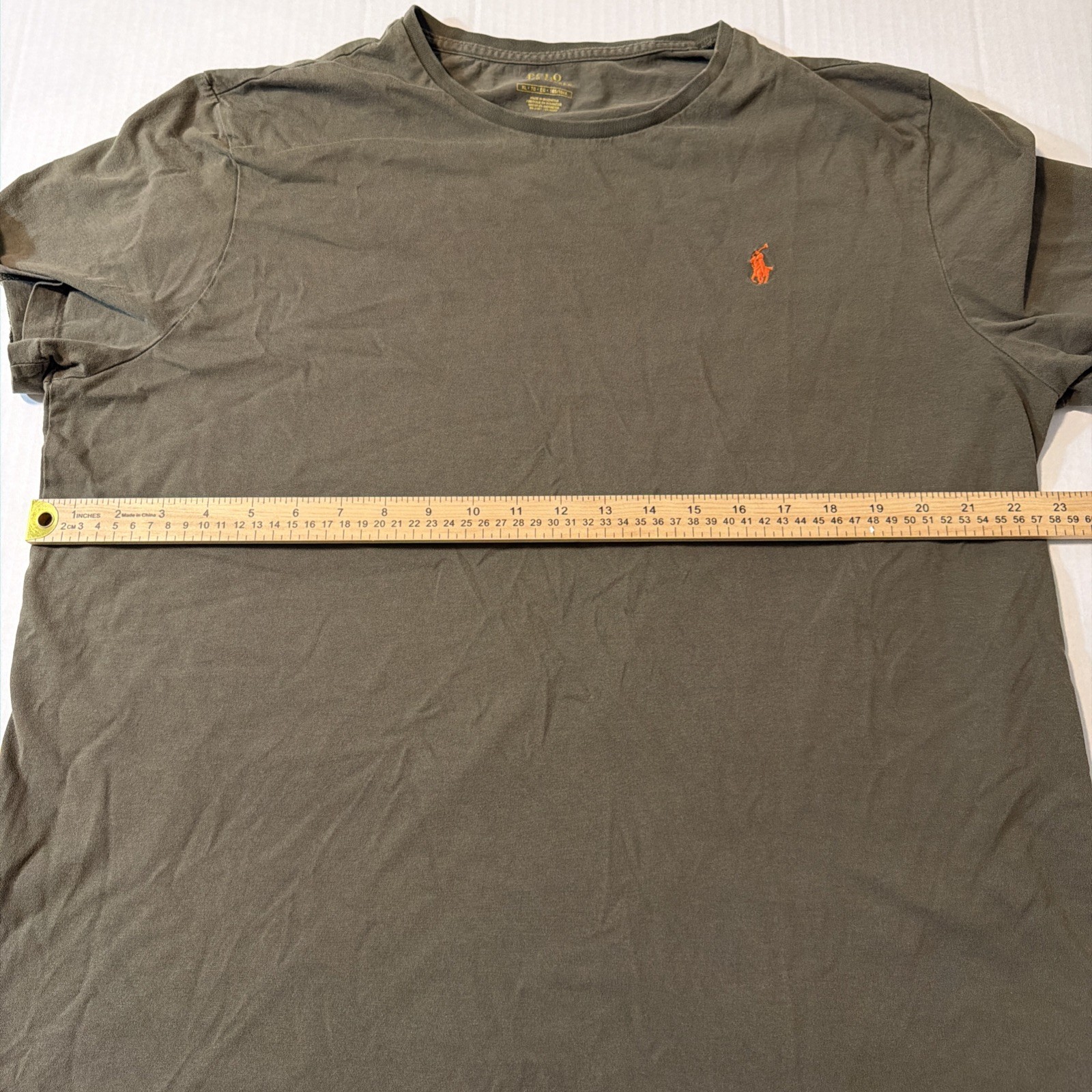 Polo Ralph Lauren Shirt Men XL Olive Green Orange Pony Crew Neck Short Sleeve gallery