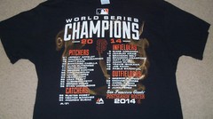 2014 SAN FRANSCISCO GIANTS World Series Team “Roster” T-Shirt LARGE Champions