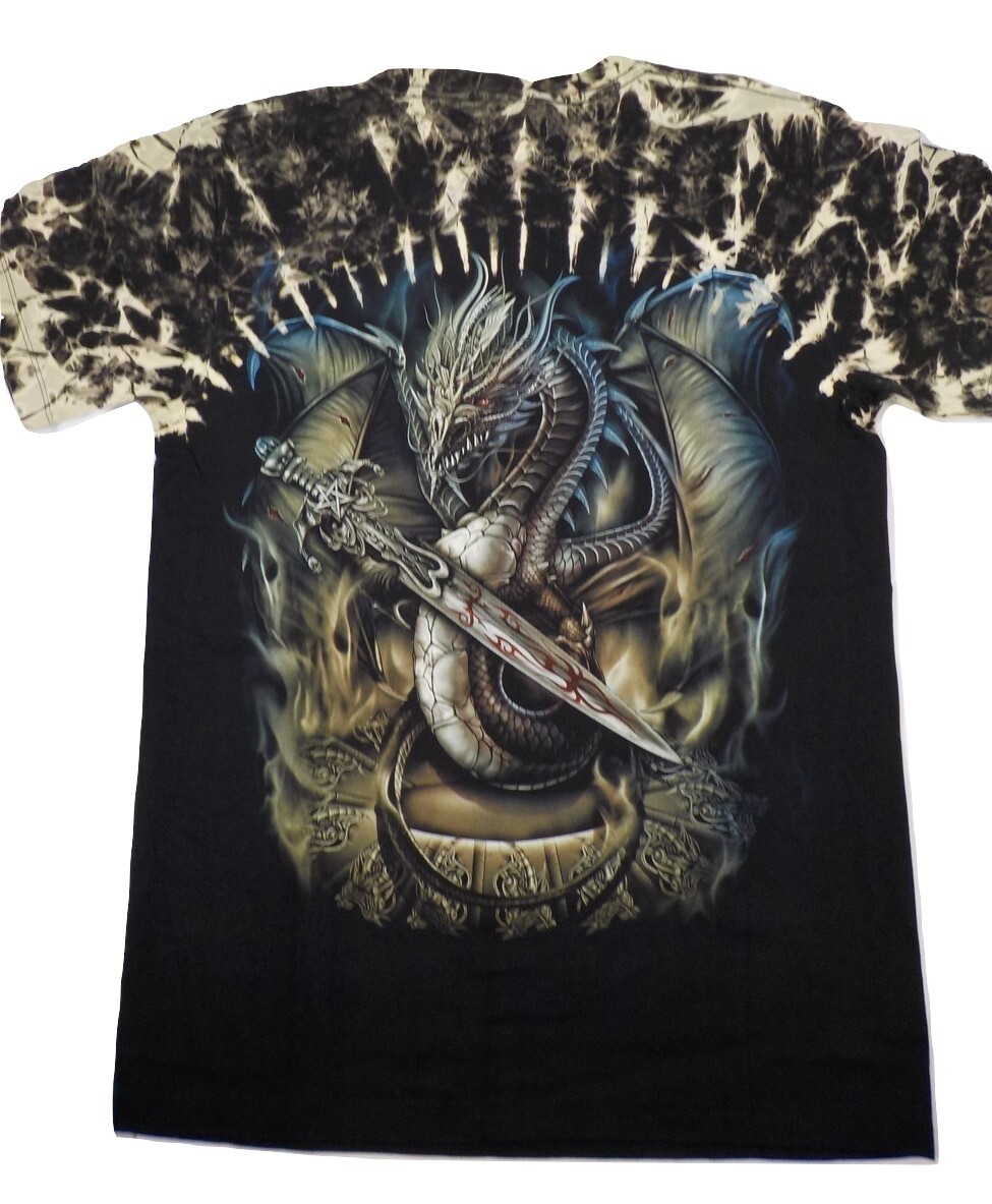 DAVID CAREY SKULL SHIRTZ STUDDED T-SHIRT SZ M SILVER BLUE DRAGON GLOW IN DARK gallery