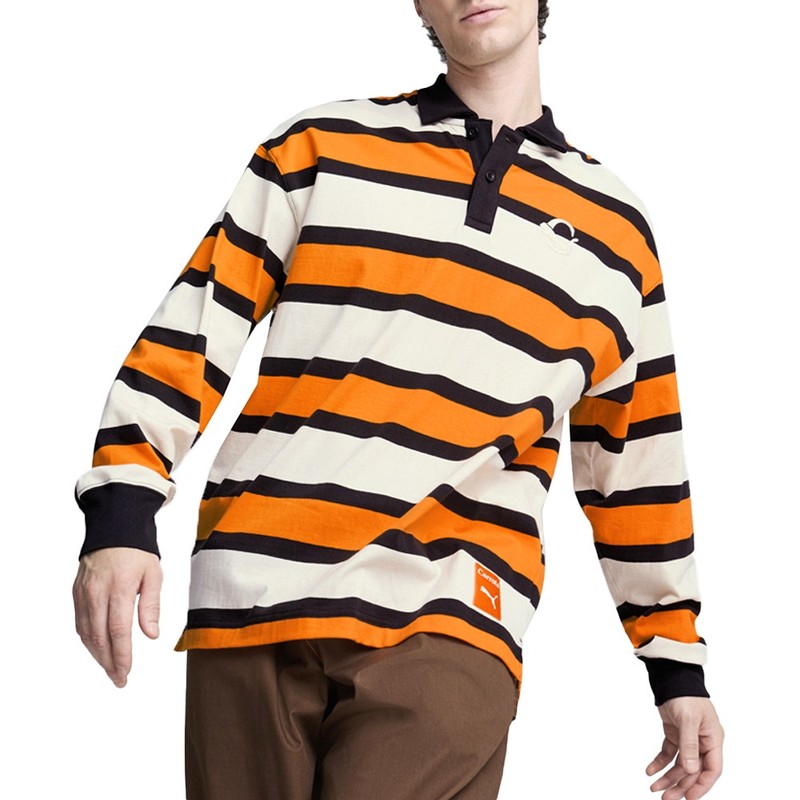 PUMA  X Carrots Collared Long Sleeve Pullover Shirt Mens Orange, White Casual To
