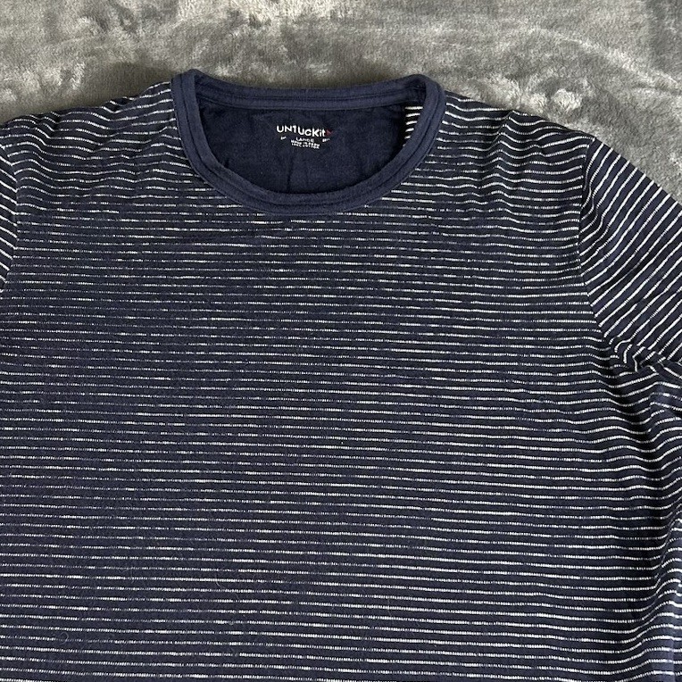 UNTUCKit Lambert Striped Cotton Crewneck T Shirt Mens L Navy Nautical Casual