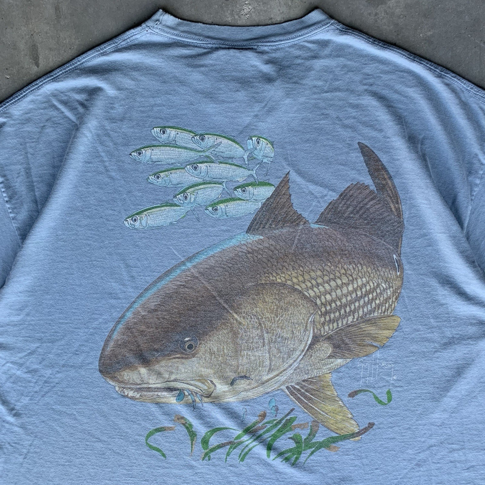 Vintage Men's Guy Harvey Fishing Short-Sleeve T-Shirt Size 2XL Beach Blue Summer gallery