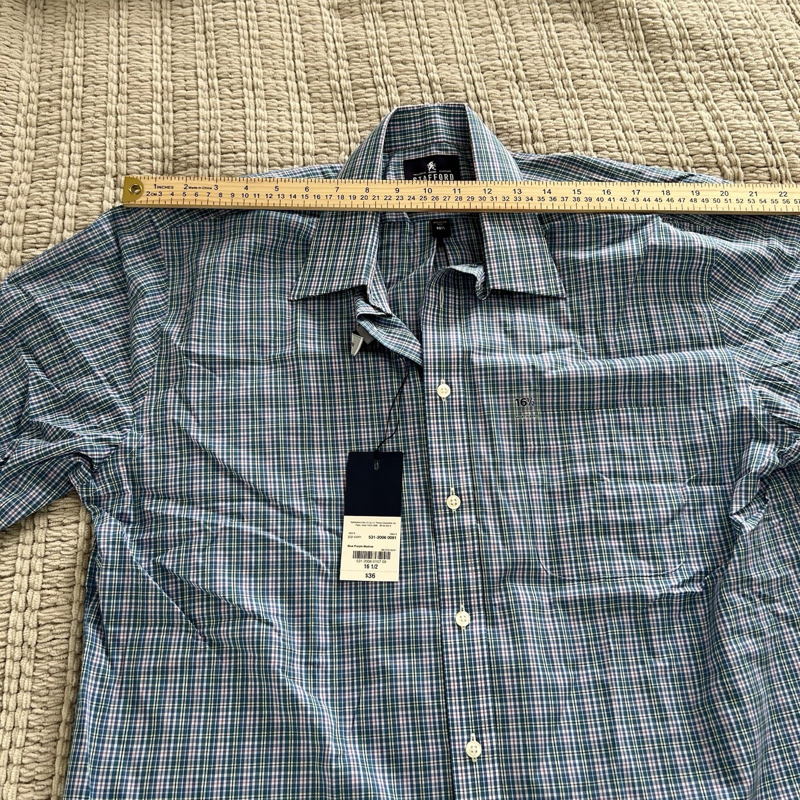 Stafford Travel Easy-Care Broadcloth Short Sleeve Plaid Shirt Size 16.5 gallery