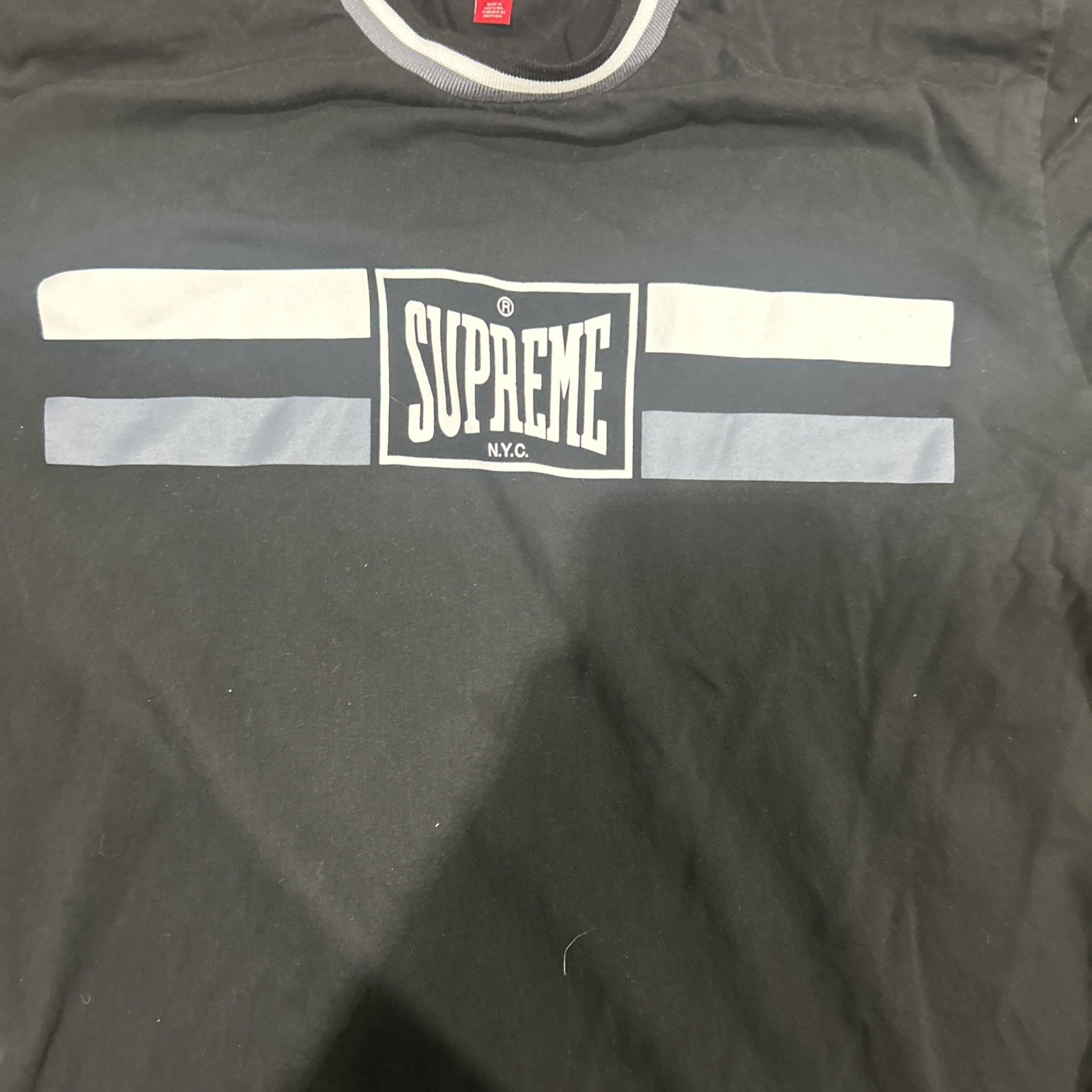 Supreme Warm Up Stripe Large Short Sleeve Black Shirt Everlast gallery