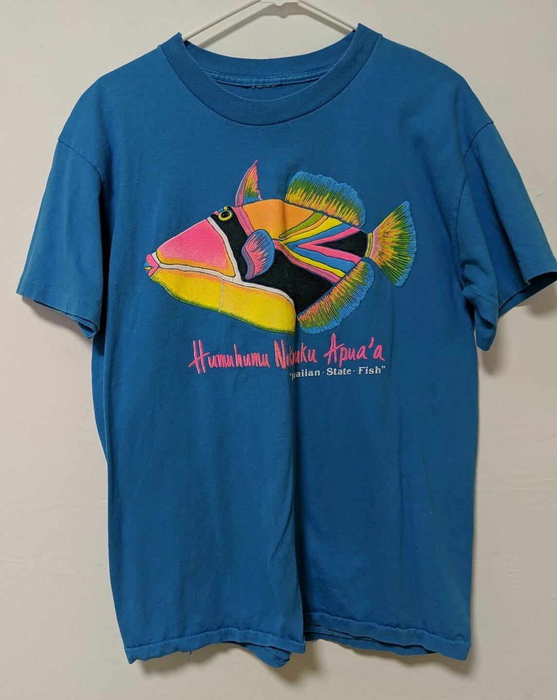 Vintage Puffy 3D Vinyl T-shirt Hawaiian Fish Graphic Single Stitch Size Small