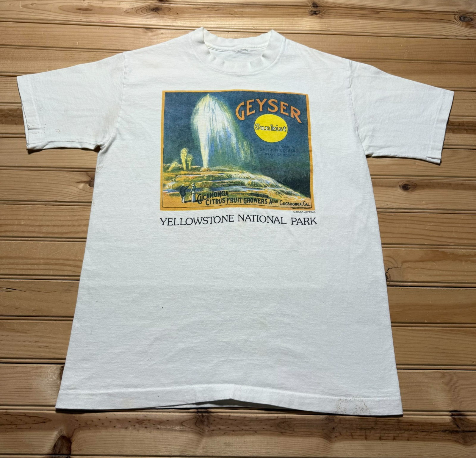 Vintage 90s Yellowstone National Park Geyser Sunkist Andazia Art Shirt – Medium