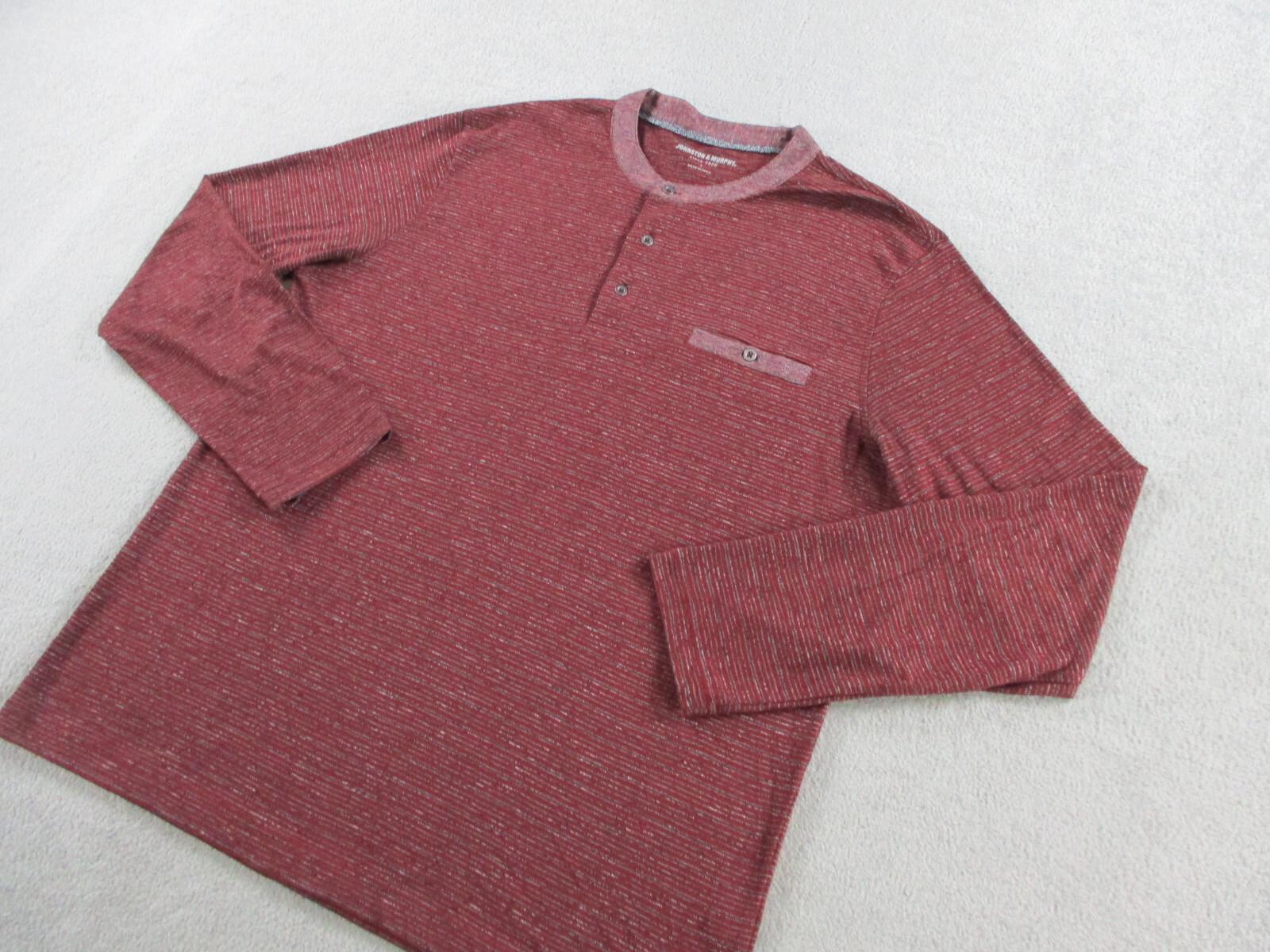 Johnston & Murphy Shirt Mens Large Red Gray Henley Long Sleeve Striped Cotton gallery