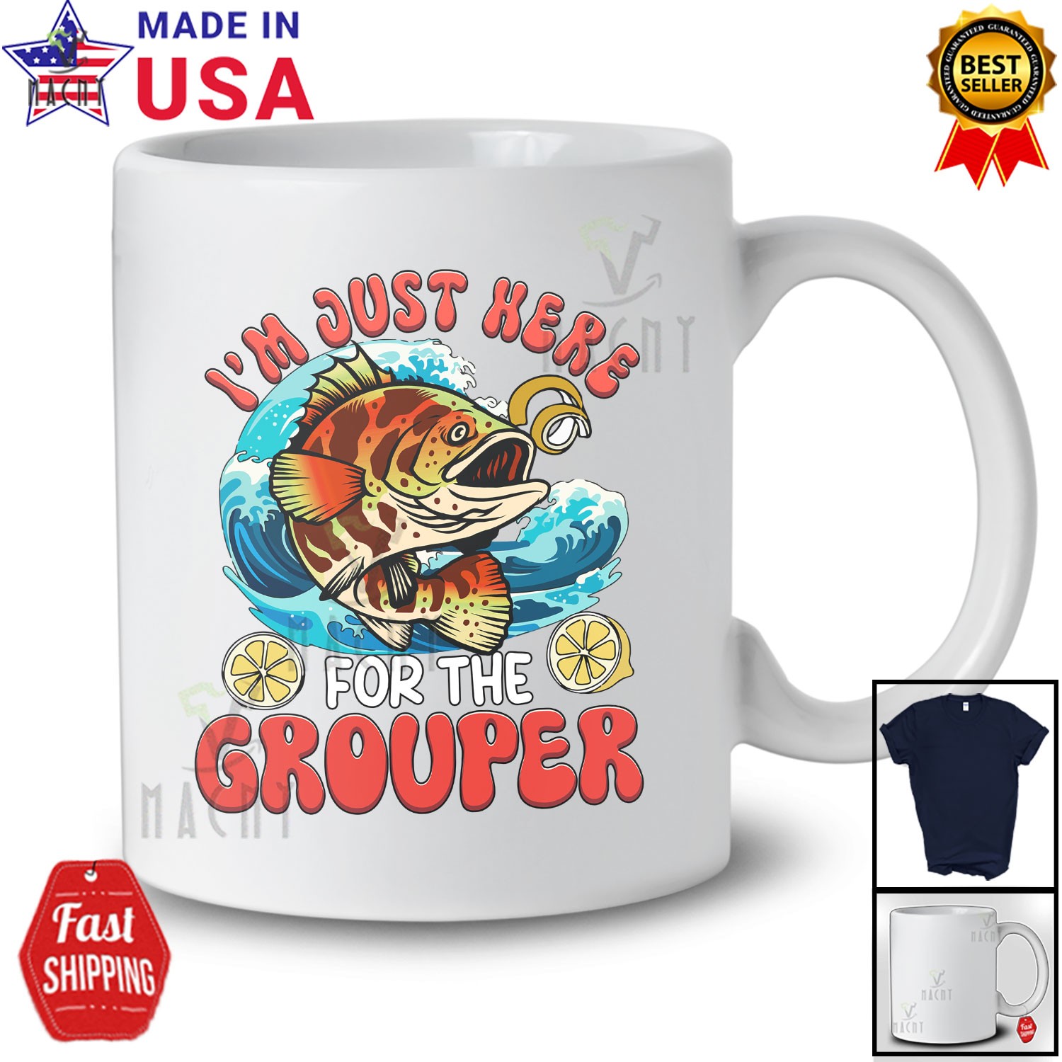 Just Here For The Grouper; Humorous Seafood Boil Party Fishing Food Fish T-Shirt gallery