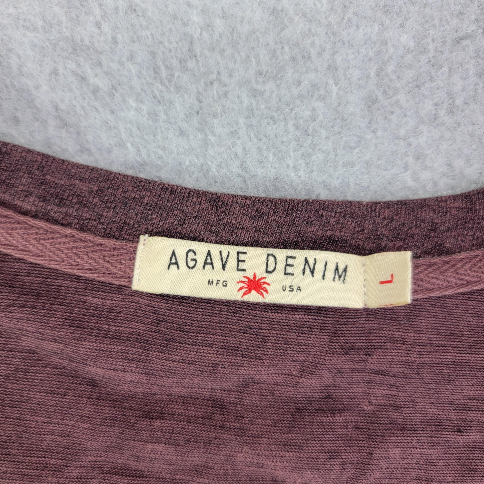 Agave Denim Shirt Mens L Purple V-Neck Long Sleeve Contrasting Trim Made In USA gallery