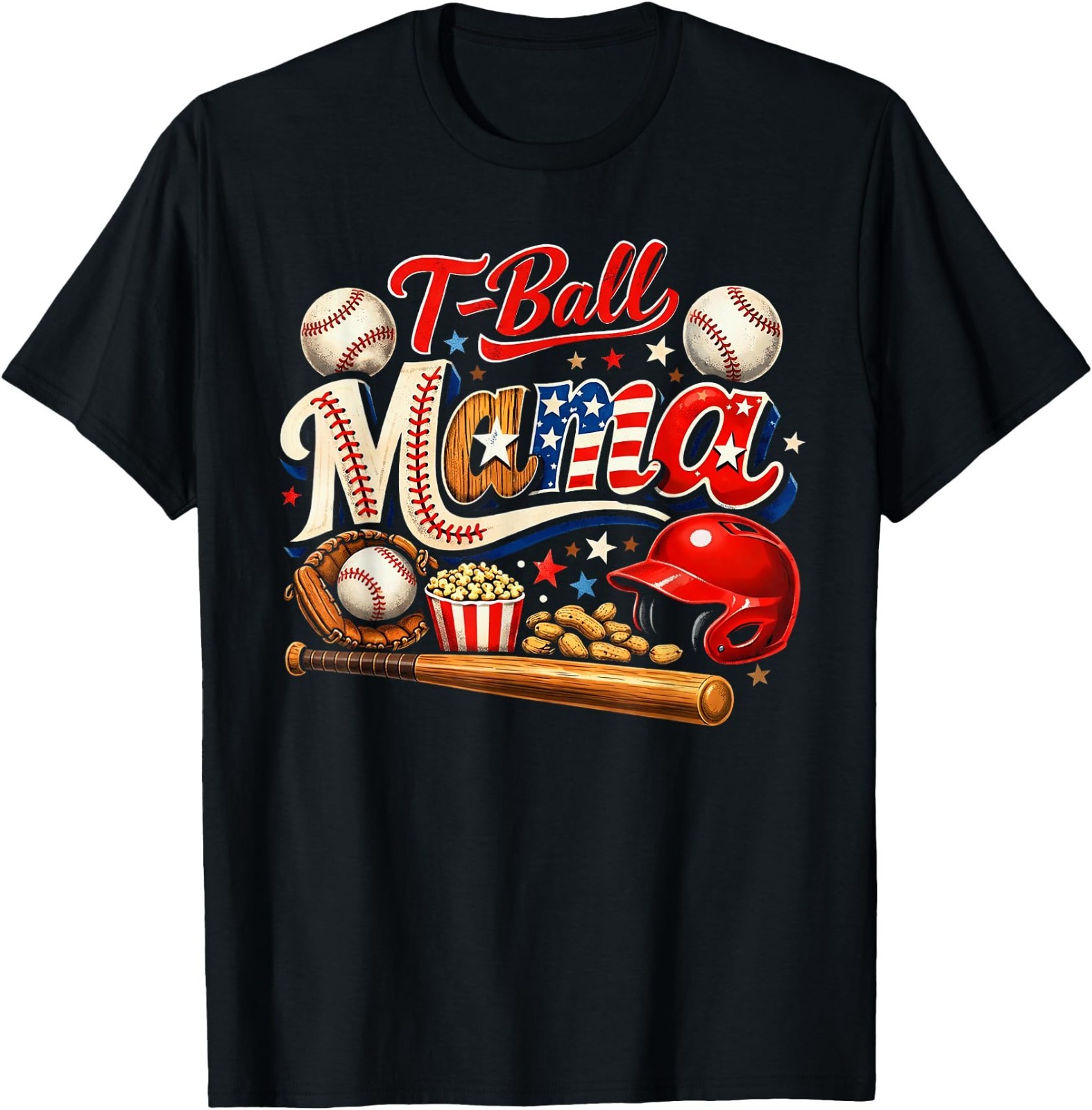 T-Ball Mama Patriotic Baseball Game Mother’s Day T-Shirt