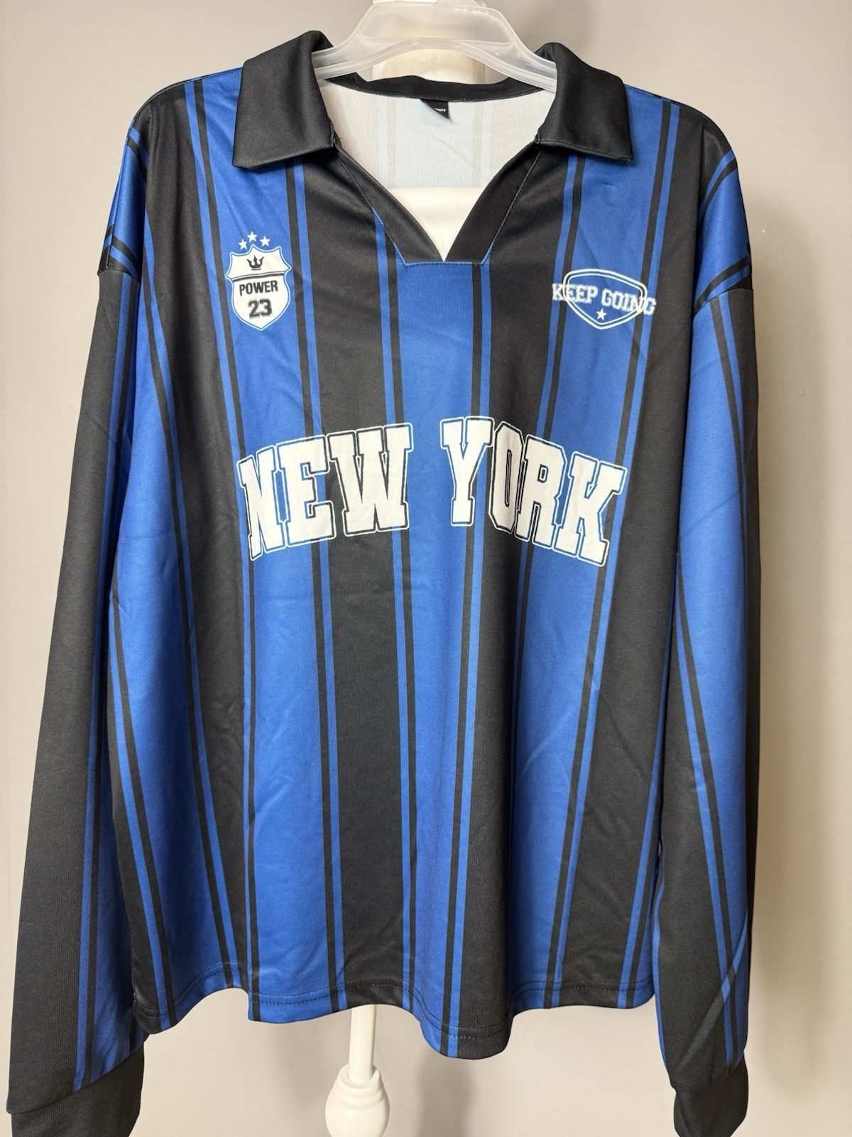 Men’s Manfinity Blue And Black Vertical Striped Casual Streetwear Large Shirt gallery