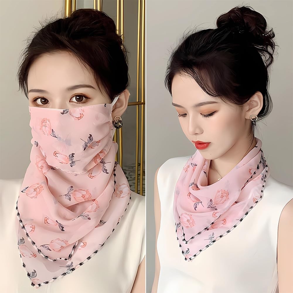Womens Sun Protection Floral Scarf Adjustable Face Chiffon Mask Ice Silk Neck gallery