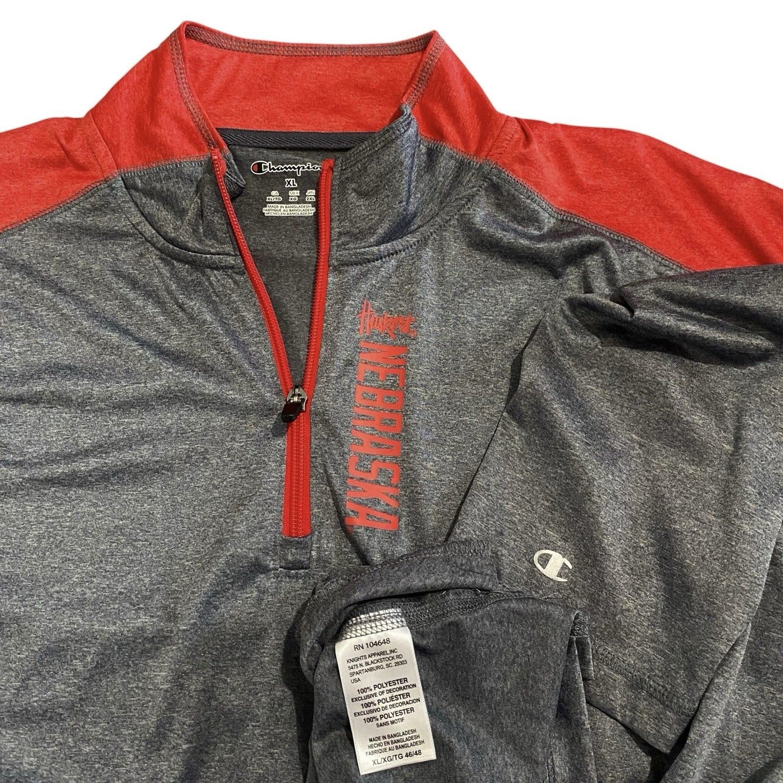 Champion Nebraska Huskers Shirt Mens XL Red Gray Long Sleeve Pullover 1/4 Zip gallery