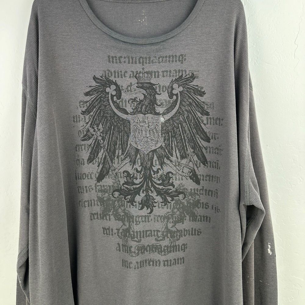 Waffle Knit Eagle Animal Print Tshirt Mens Gray Black Long Sleeve Tee Grunge gallery