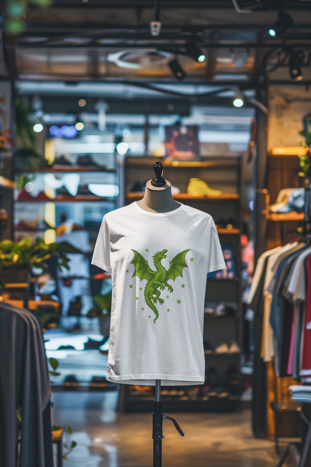 Lime Green Dragon T-Shirt Fantasy Flying Dragon Graphic Stars Unisex Tee gallery