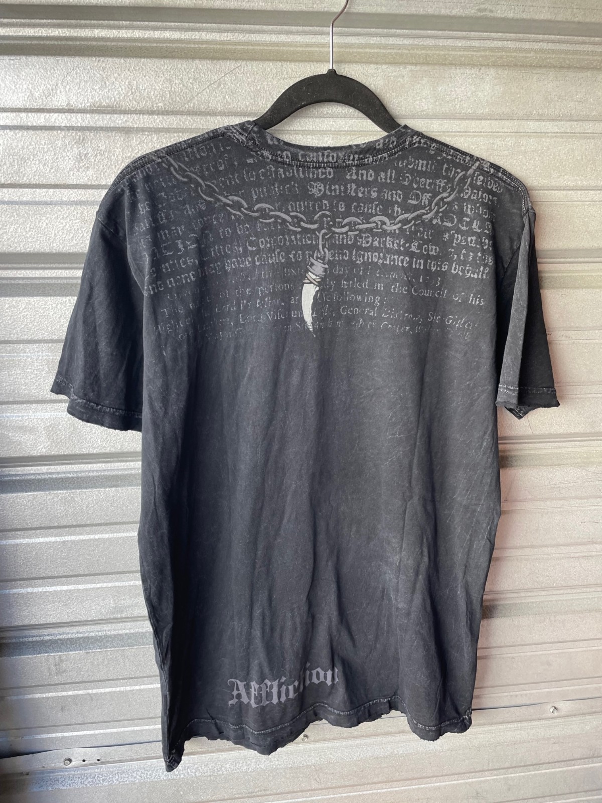 Affliction Double Skull Beaded Cross Graphic Black T-Shirt Men's Large gallery