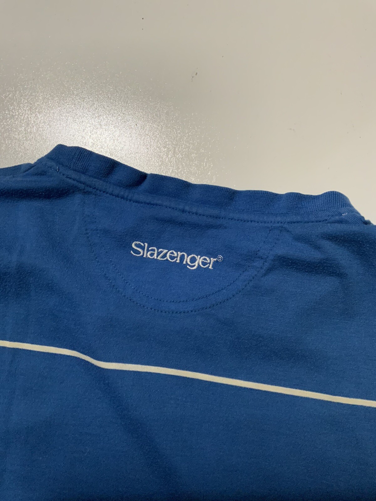 Vintage Slazenger Striped Blue Tennis Embroidered Logo S/S T-Shirt Sz. L gallery