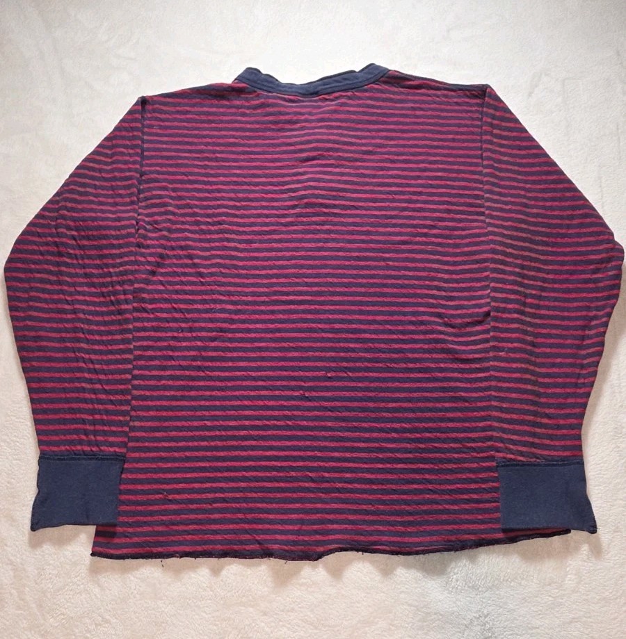 Vtg LL BEAN RIVER DRIVERS Shirt Blue Red Stripe Henley Heavy USA Medium Flaws gallery