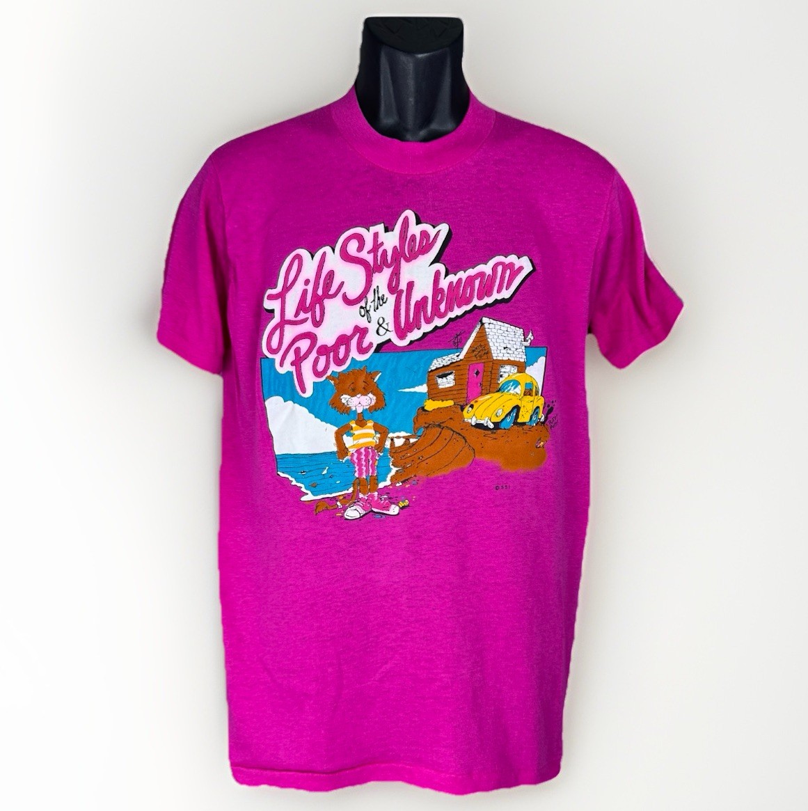 Vtg 80s Lifestyles of Poor & Unknown Top Half Tropix Pink Single Stitch Tee Sz L gallery