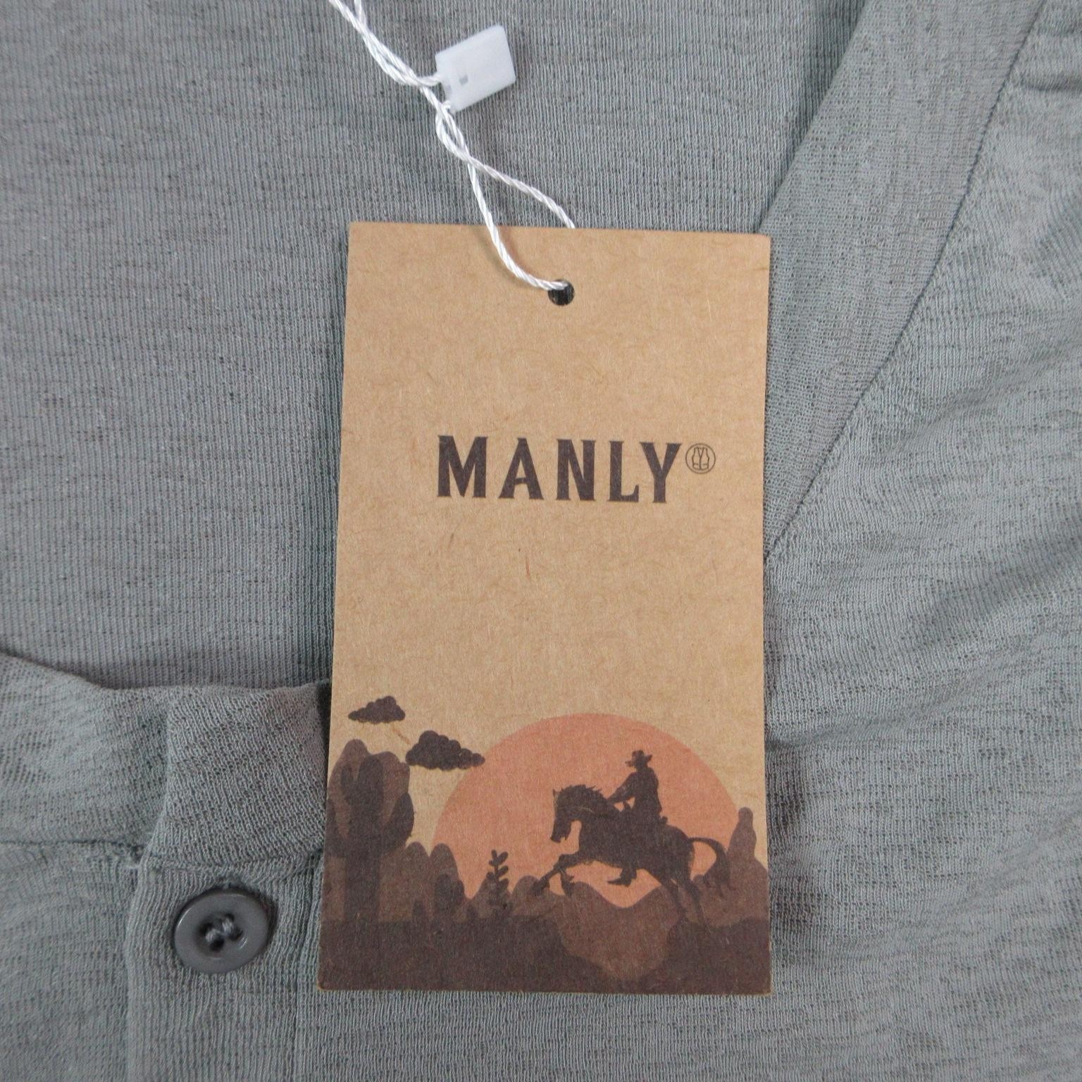 Manly Shirt Mens XL Gray Henley Long Sleeve Button Cotton Linen Relaxed Fit NWT gallery