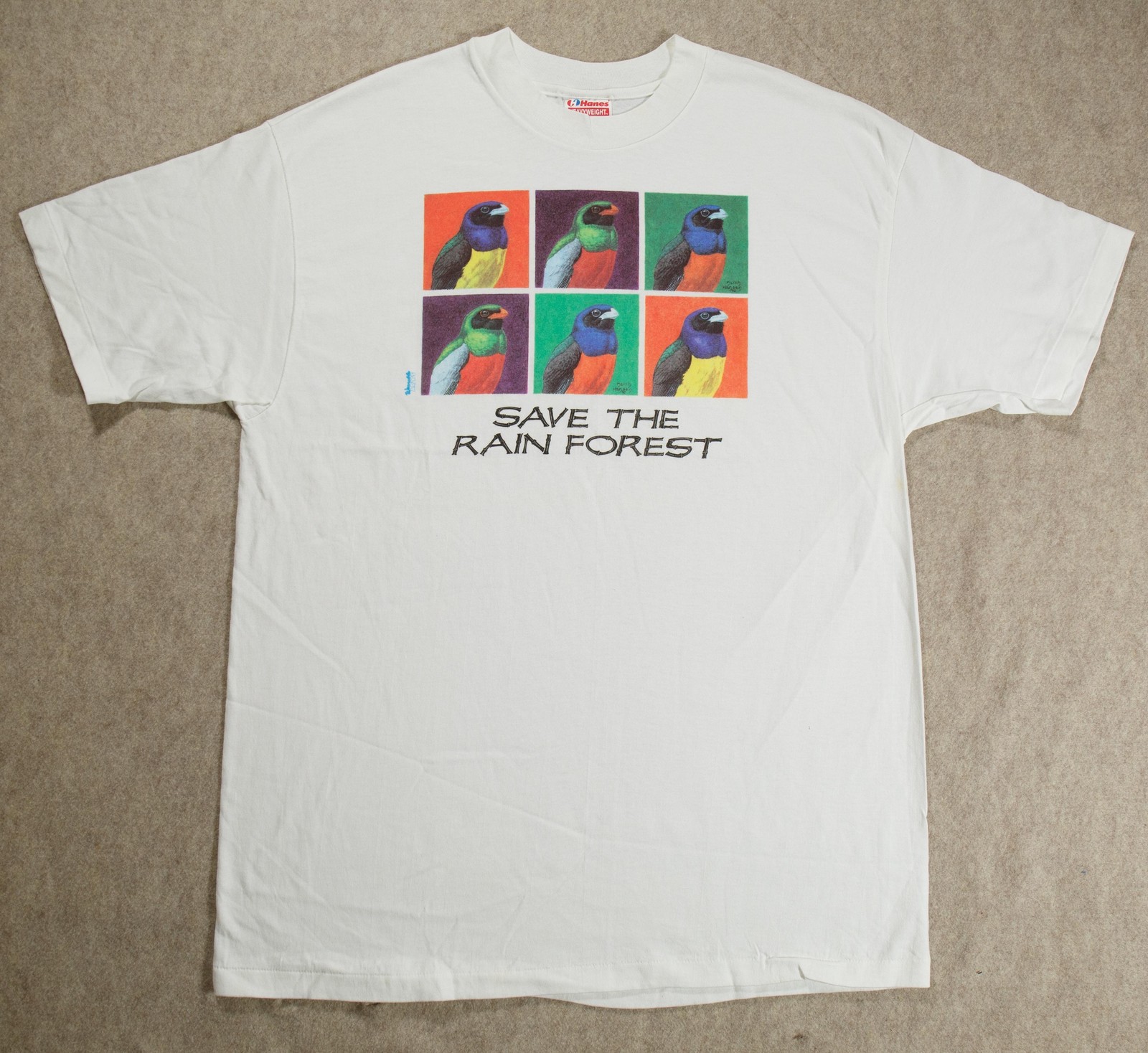 Vintage Hanes Save The Rain Forest Shirt Mens XL White Bird Graphic USA 90s gallery