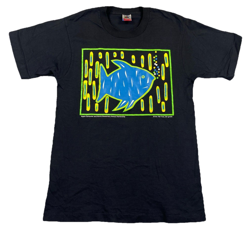 Vintage Apple Computer Nimitz Elementary Partnership T-Shirt Fish Men’s Medium