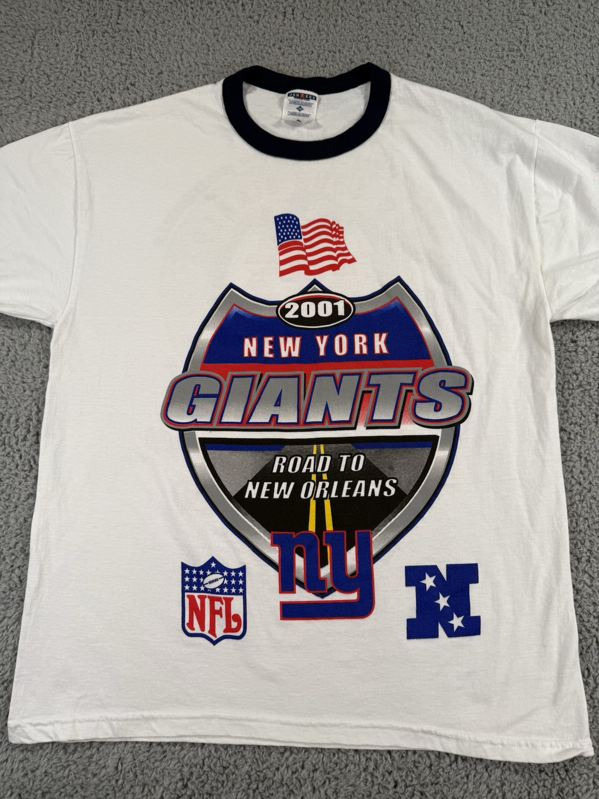 Vintage New York Giants T Shirt Mens XL White Y2K 2001 Season Center Logo Flag gallery